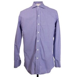 Ledbury Mens 15.5 x 33.5 Blue Mini Gingham‎ Check Button Down LS Shirt